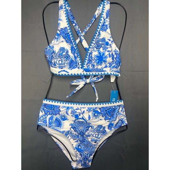 Cupshe Other - Cupshe Blue White Floral Paisley High Waisted Bikini Set Small New